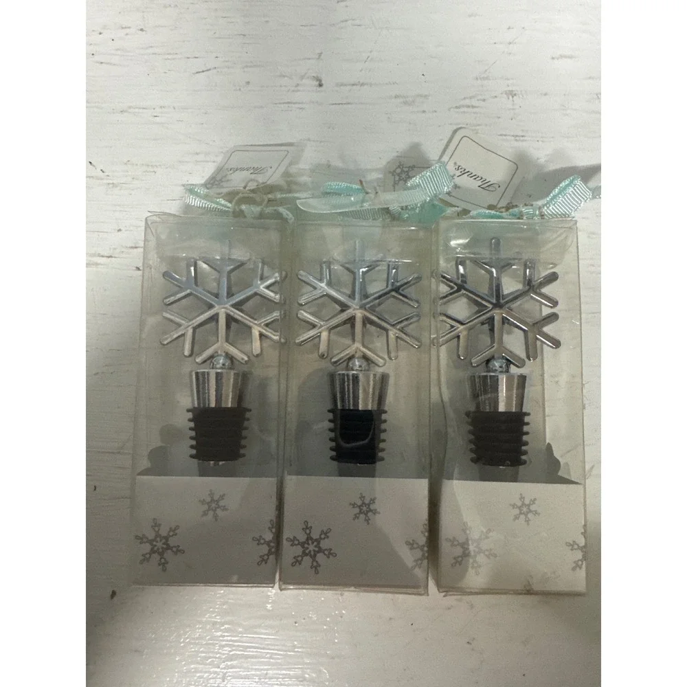Set of 3 Snowflake Wine‎ Stoppers Christmas Holiday Party Barware Gift